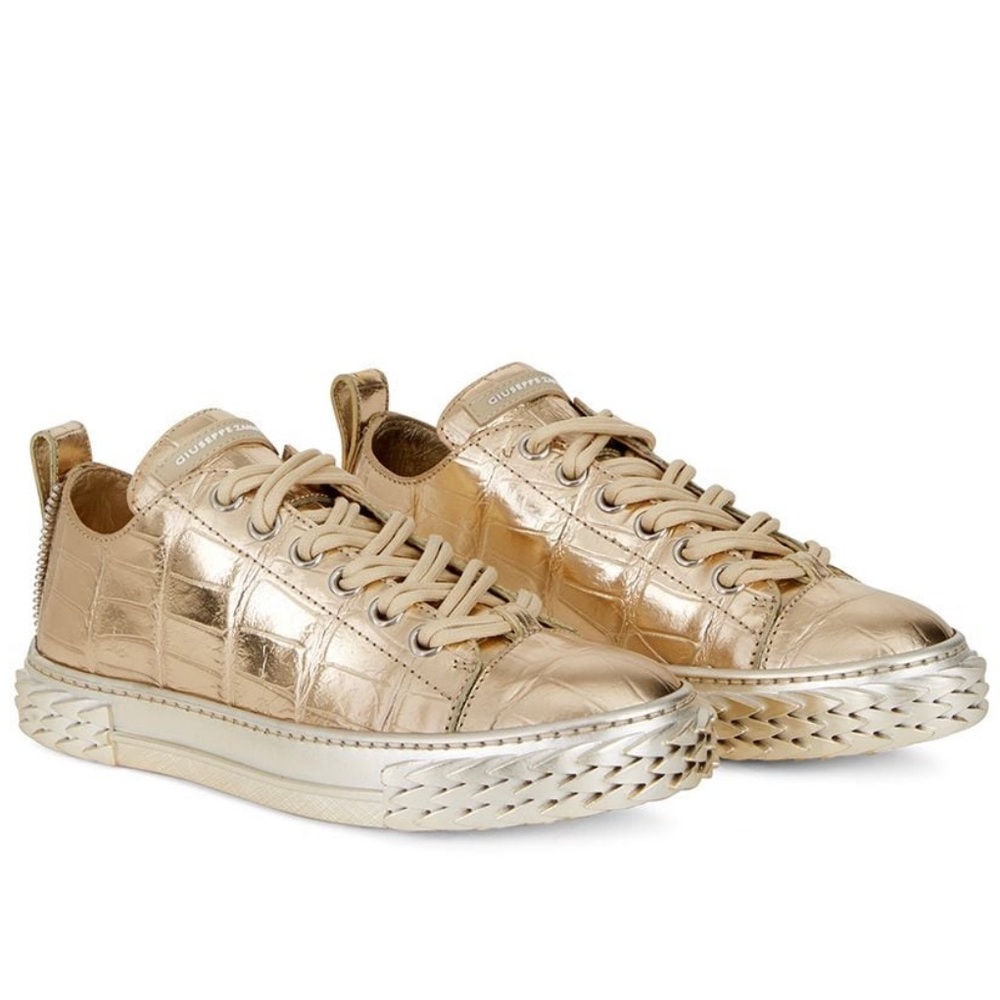 Giuseppe Zanotti Metallic Croco-embossed Gold Sneakers 41